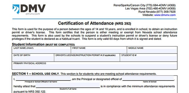 Certificate of Attendance (NRS 392) – Nevada Online Drivers Ed – Las Vegas  Driving School